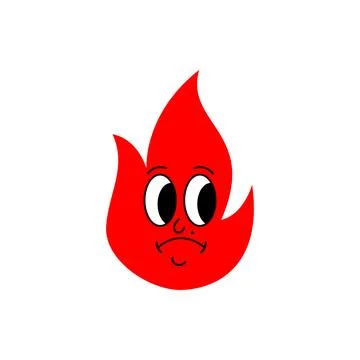 Funny red flame face with doubtful mouth and glancing eyes. Cartoon fire Stock Illustration