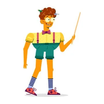 Funny red-haired guy holding a wooden pointer. Stock Illustration