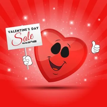 Funny red heart with placard Stock Illustration
