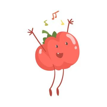 Funny Red Tomato Character Dancing Moving Hand and Legs Vector Illustration Stock Illustration