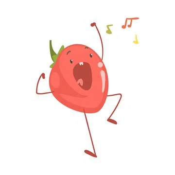 Funny Red Tomato Character Dancing Moving Hand and Legs Vector Illustration Stock Illustration