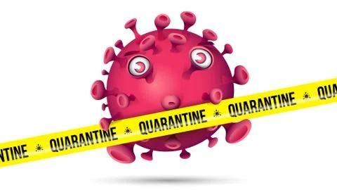 Funny Red Virus Behind Yellow Security Tape - Quarantine Stock Illustration