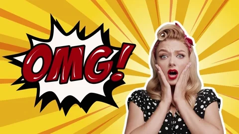 Funny retro pattern strip mock up. Pop art style animation with woman with Stock Footage 164188903