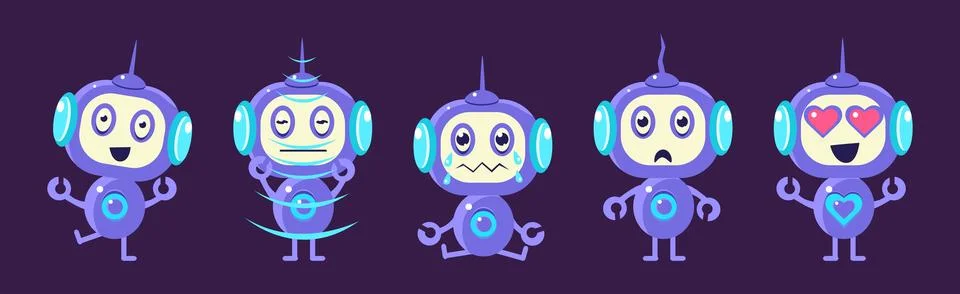 Funny Robot Character Engaged in Different Activity Vector Set 库存插图