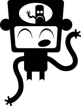 Funny Robot Character with Sad Ghost Inside Stock Illustration