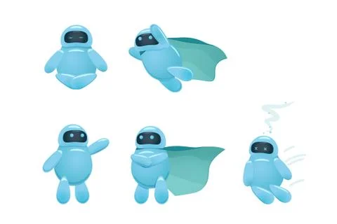 Funny robot characters collection. Comic ai bot set. Stock Illustration