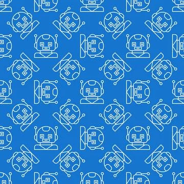 Funny Robot Chatbot vector concept blue seamless pattern Stock Illustration