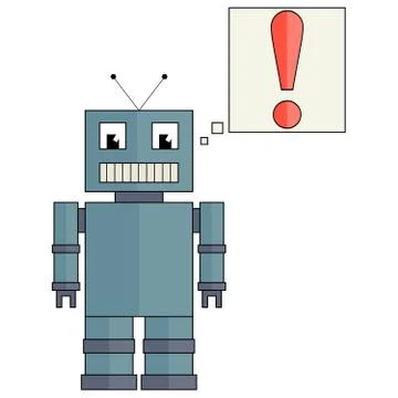Funny Robot with exclamation mark Stock Illustration