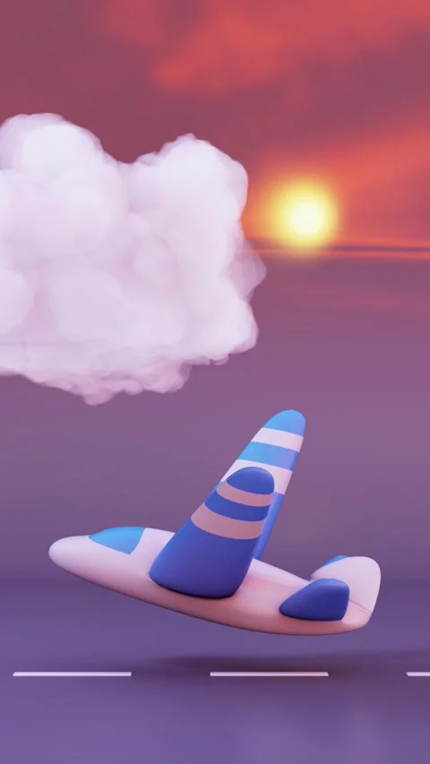 Funny Rubber Airplane Is Taking Off, Falling And Jumping, 3D Animation Stock Footage 245366665