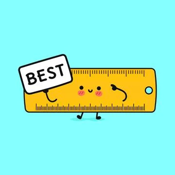 Funny Ruler with poster best. Vector hand drawn cartoon kawaii character illu Illustrazione stock