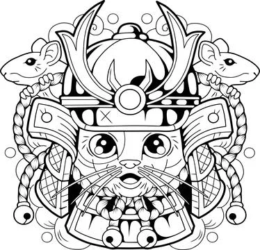 Funny Samurai Cat Illustrazione stock