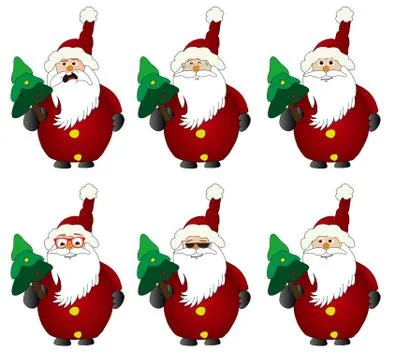 Funny santa claus comic faces Stock Illustration