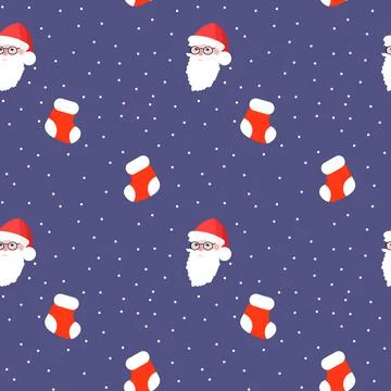 Funny Santa Clause vector seamless pattern. Christmas, New Year, Xmas endless Stock Illustration