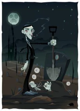 Funny scene in the cemetery. Illustrazione stock