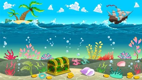 Funny scene under the sea. Illustrazione stock