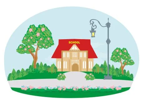 Funny school building landscape Ilustración de archivo