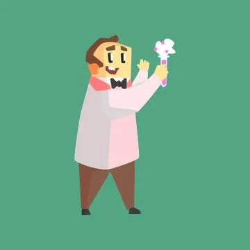 Funny Scientist In Lab Coat Doing Chemical Reaction In Test Tube Stock Illustration