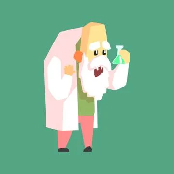 Funny Scientist In Lab Coat With Test Tube Angry Illustrazione stock