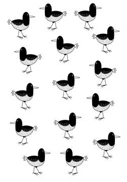 Funny seagull and starfish pattern. Hand drawn illustration. Stock Illustration