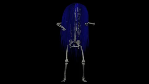 Funny seamless animation of an dancing skeleton with a long wig. Halloween Stock Footage 117976567