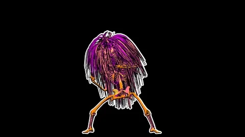 Funny seamless animation of an dancing skeleton with a long wig. Halloween Stock Footage 118499427