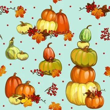 Funny seamless background with texture of ripe pumpkins on theme of the Stock Illustration