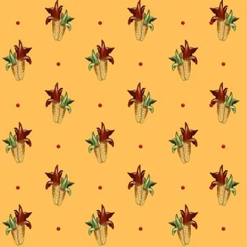 Funny seamless background with texture of the two ripe corn on the cob. Vector Stock Illustration