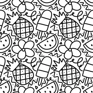 Funny seamless doodle of summer elements Illustrazione stock