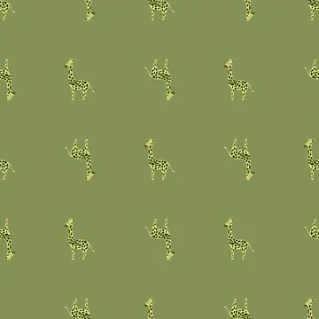 Funny seamless kids pattern with simple giraffe silhouettes. Green olive back 스톡 일러스트