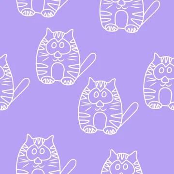 Funny Seamless pattern with cat. Baby cat vector pattern. Cartoon vector seam Stock Illustration