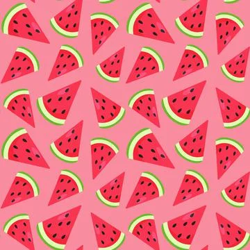 Funny seamless pattern with colorful watermelon pieces. Red, pink and green Stock Illustration