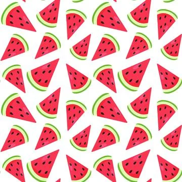 Funny seamless pattern with colorful watermelon pieces. Red, pink and green Stock Illustration