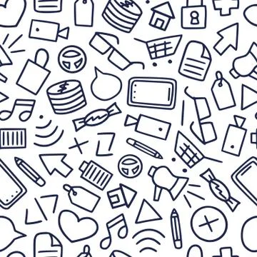 Funny seamless pattern with different doodle icon and creative elements. Vect Stock Illustration
