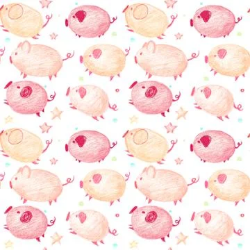 Funny seamless pattern with jumping piglets. Stock Illustration