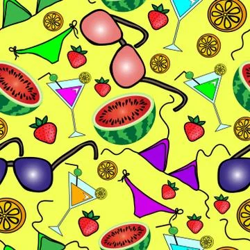 Funny seamless pattern with summer elements Stock Illustration