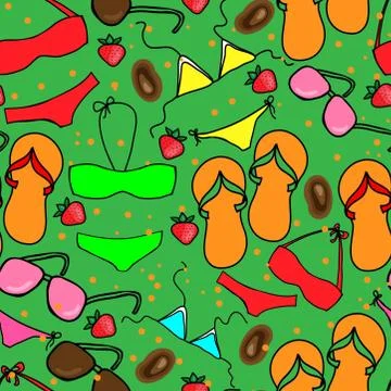 Funny seamless pattern with summer elements Stock Illustration
