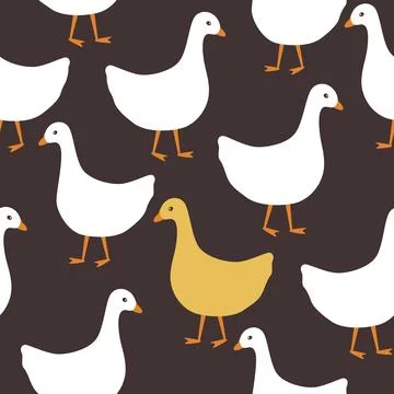 Funny seamless pattern with white and yellow ducks or geese. Vector illustrat Stock Illustration