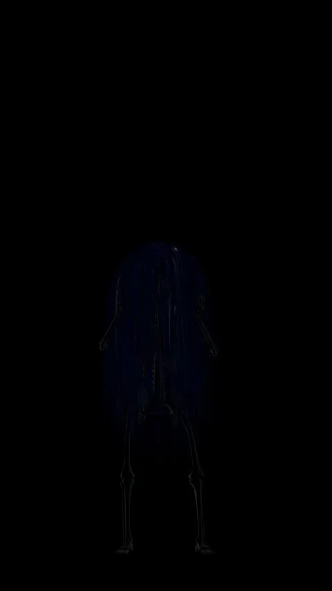 Funny seamless vertical video of an dancing skeleton with a long wig. Halloween Stock Footage 348228045