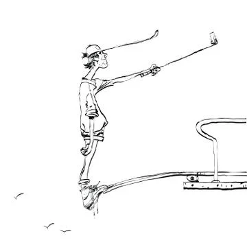Funny selfie guy on the diving platform Stock Illustration
