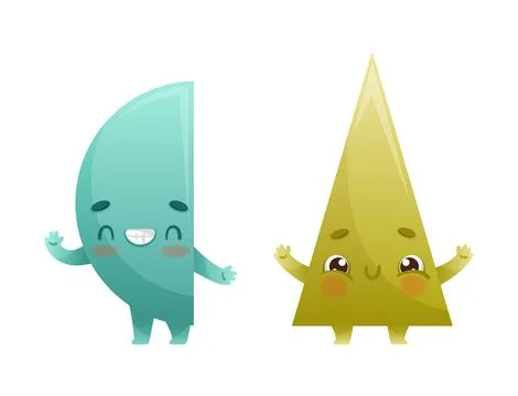 Funny Semicircle and Triangle as Geometric Shape Character Waving Hand and Happy イラスト素材