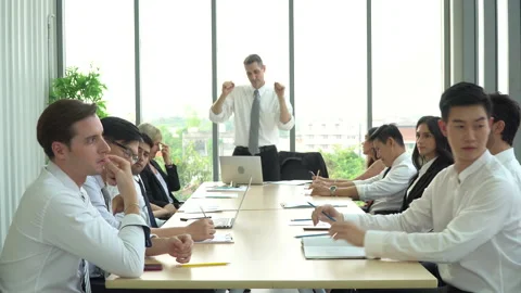 Funny senior manager dancing . Group of diverse business People Meeting Confe Stock Footage 162200298