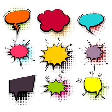Funny set colored comic speech bubbles Stock Illustration
