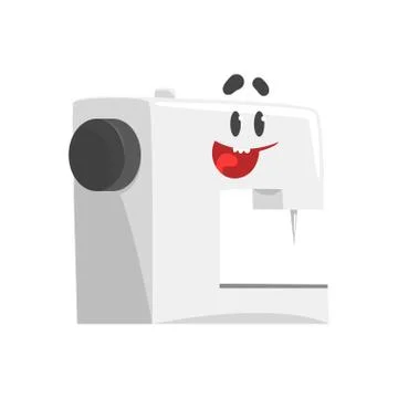 Funny sewing machine character with smiling face, humanized home electrical Illustrazione stock