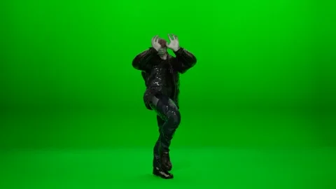 Funny Shark Head Leather Jacket Dance VFX Asset Stock Footage 324553064