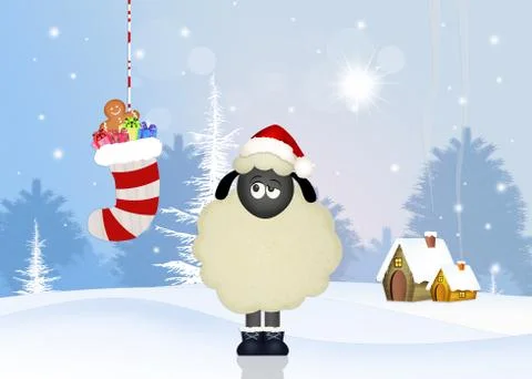 Funny sheep at Christmas Stock Illustration