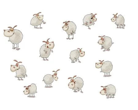Funny sheep in different poses for design. Isolated illustration on a white b Stock Illustration