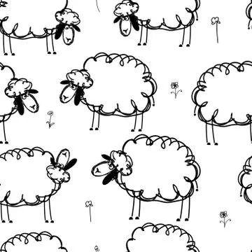 Funny sheeps on meadow, seamless pattern for your design Stock Illustration