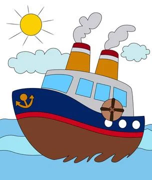 Funny ship isolated on white background Stock Illustration