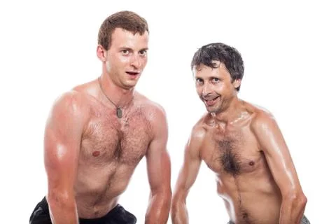 Funny shirtless men posing Stock Photos