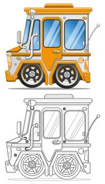 Funny short yellow bus. Stock Illustration